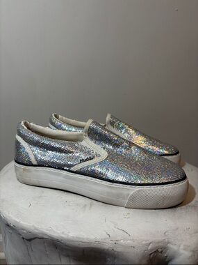 Mudd Full Sequin Silver Sparkle Rave All Over Glitter Shimmer Slip On Sneakers